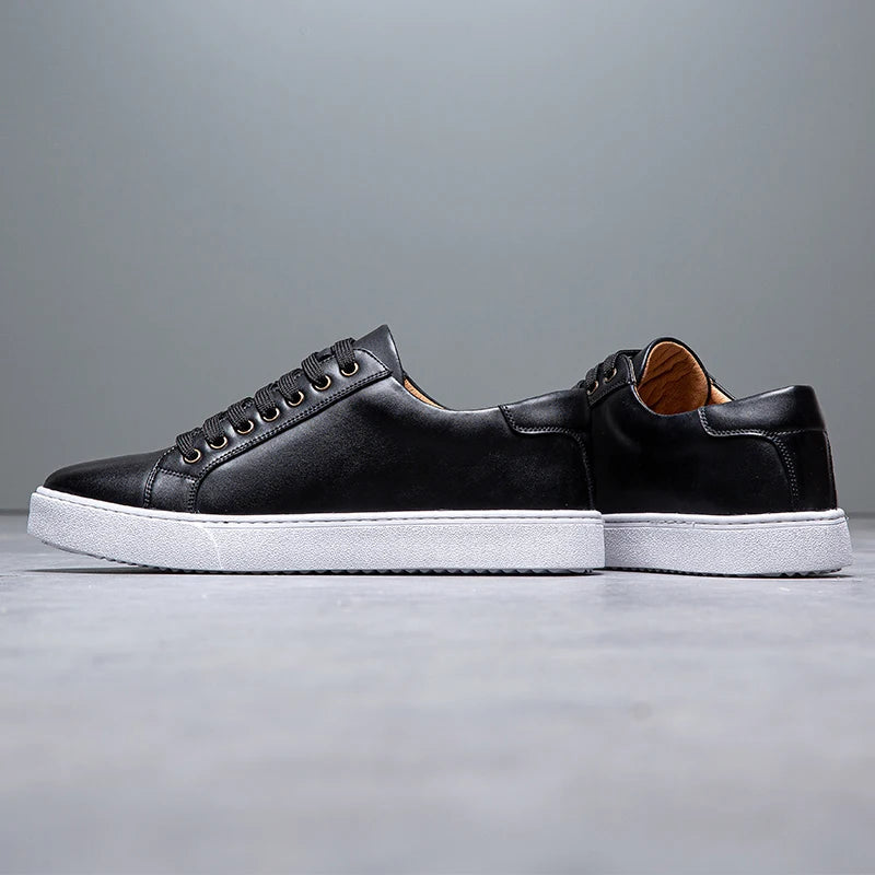 Solveig Men's Leather Sneakers – Sleek Genuine Leather Sneakers with a Cushioned Sole and Timeless Design