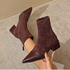Yannick Ankle Boots for Women – Refined Suede Boots with Patent Accents & Comfy Block Heel