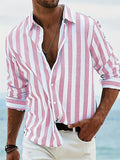 Wrenna Men's Summer Shirt – Light Blue Striped Cotton-Linen Blend with Easy Fit