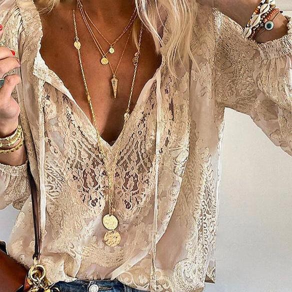 Alessio Women's Blouse – Sophisticated Lace Blouse with Bow & Sheer Details