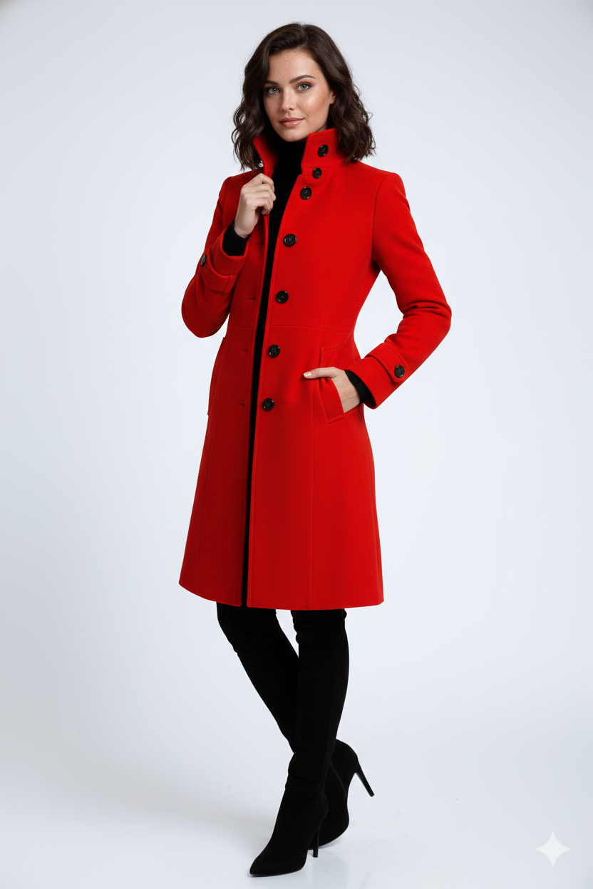 Mireio Women's Trench Coat – Winter Coat with Tall Collar & Sleek Tailored Fit