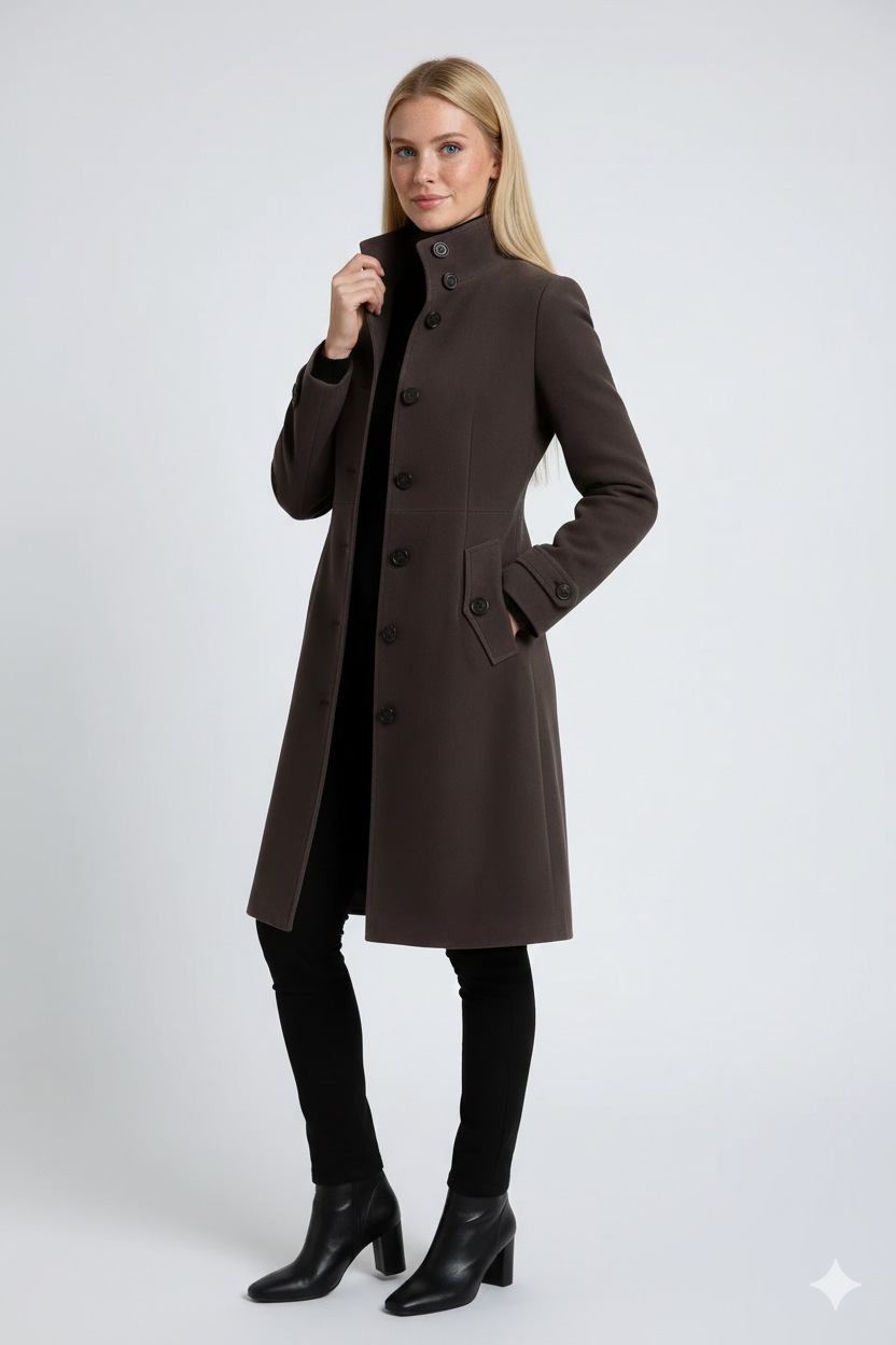 Mireio Women's Trench Coat – Winter Coat with Tall Collar & Sleek Tailored Fit