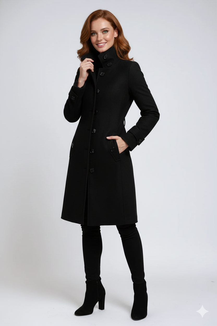 Mireio Women's Trench Coat – Winter Coat with Tall Collar & Sleek Tailored Fit
