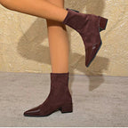 Yannick Ankle Boots for Women – Refined Suede Boots with Patent Accents & Comfy Block Heel