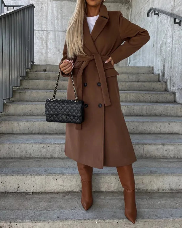 Winnifred Women's Wool Coat – Long Double-Breasted Coat with Structured Cut & Refined Style