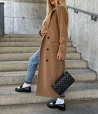 Winnifred Women's Wool Coat – Long Double-Breasted Coat with Structured Cut & Refined Style