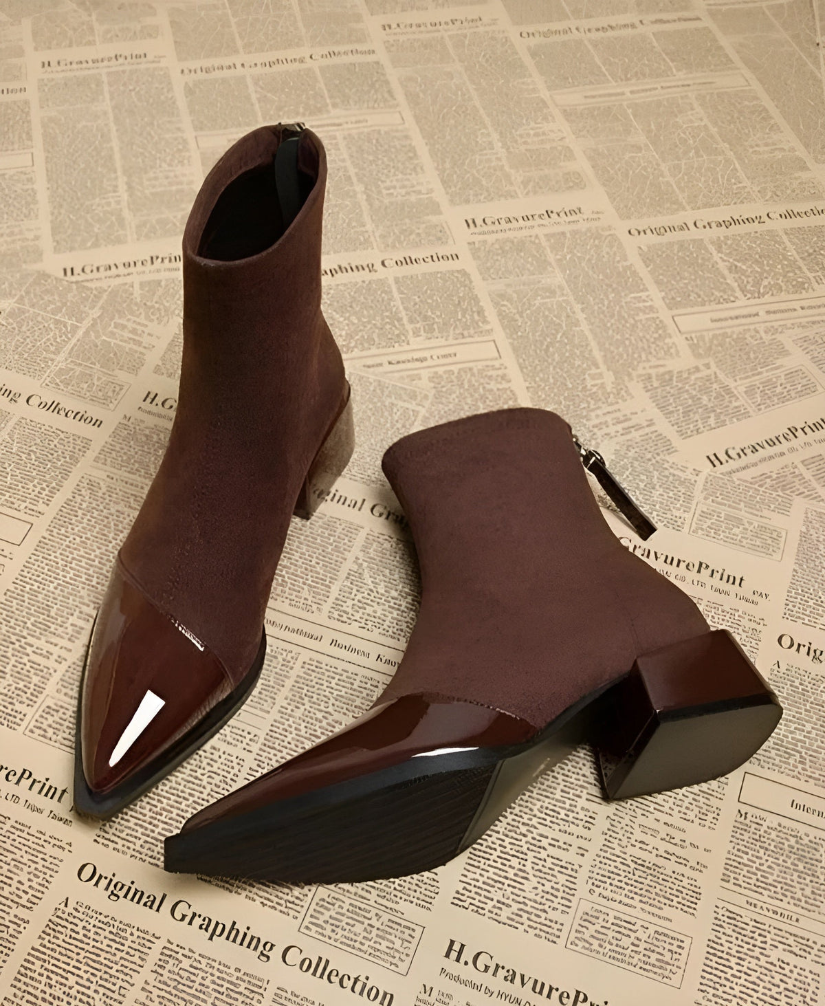 Yannick Ankle Boots for Women – Refined Suede Boots with Patent Accents & Comfy Block Heel