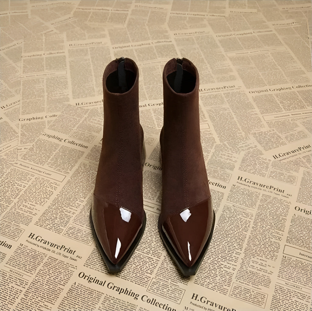 Yannick Ankle Boots for Women – Refined Suede Boots with Patent Accents & Comfy Block Heel