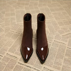 Yannick Ankle Boots for Women – Refined Suede Boots with Patent Accents & Comfy Block Heel
