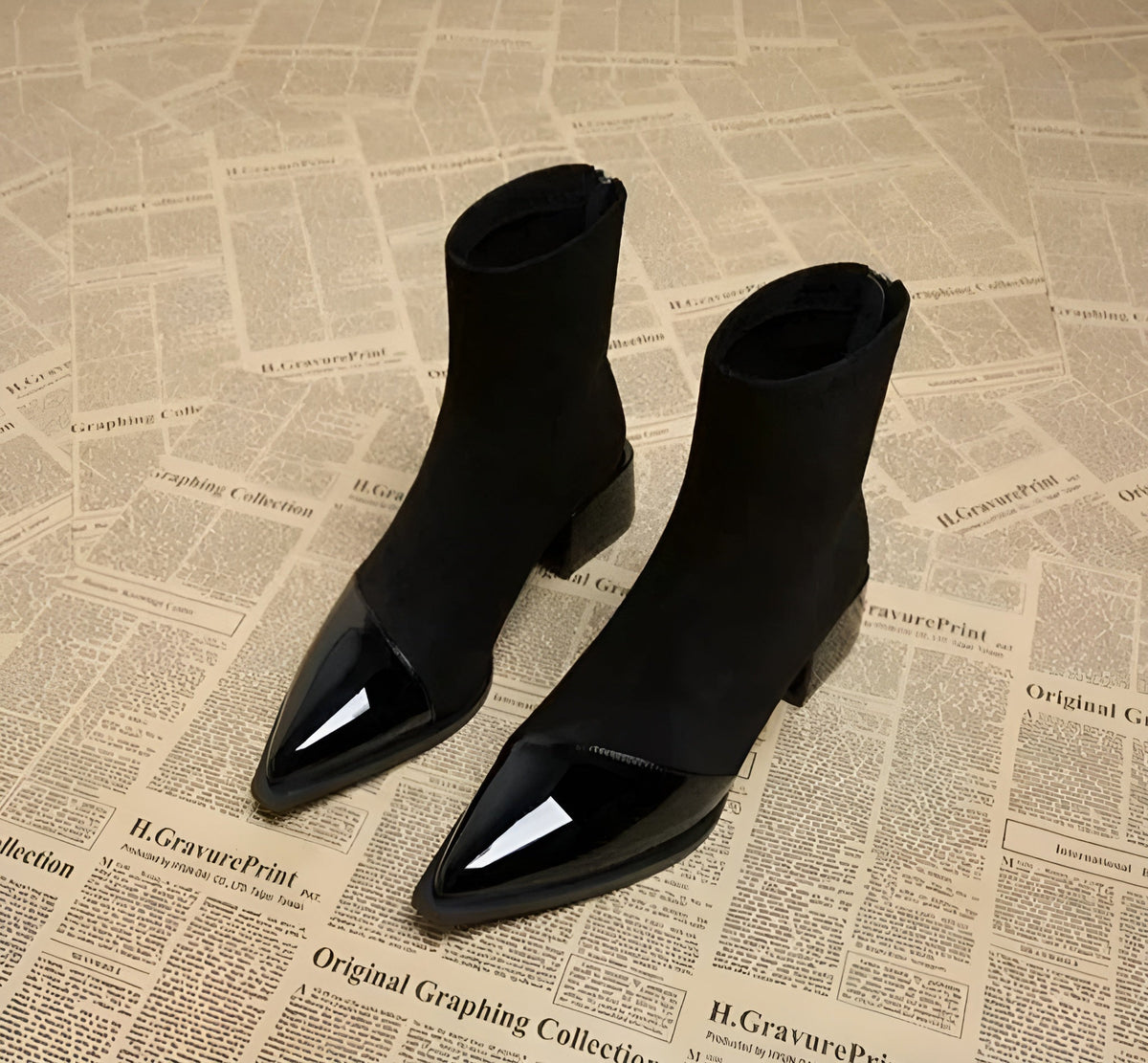 Yannick Ankle Boots for Women – Refined Suede Boots with Patent Accents & Comfy Block Heel