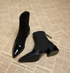 Yannick Ankle Boots for Women – Refined Suede Boots with Patent Accents & Comfy Block Heel