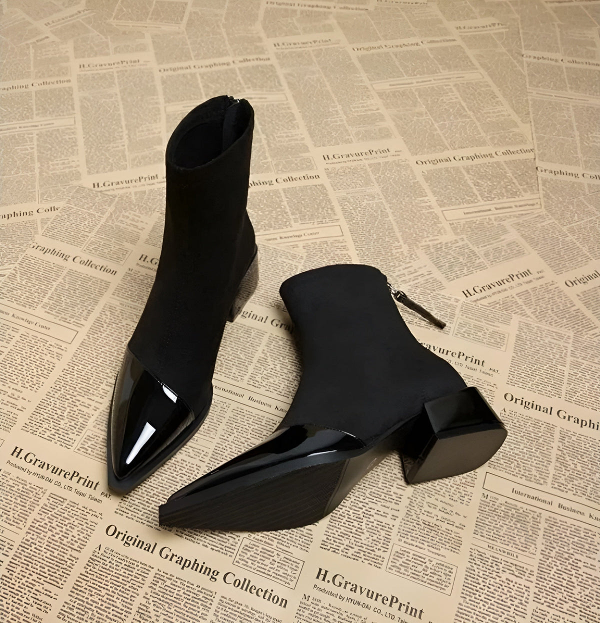 Yannick Ankle Boots for Women – Refined Suede Boots with Patent Accents & Comfy Block Heel