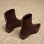 Yannick Ankle Boots for Women – Refined Suede Boots with Patent Accents & Comfy Block Heel