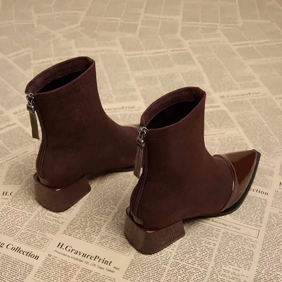 Yannick Ankle Boots for Women – Refined Suede Boots with Patent Accents & Comfy Block Heel