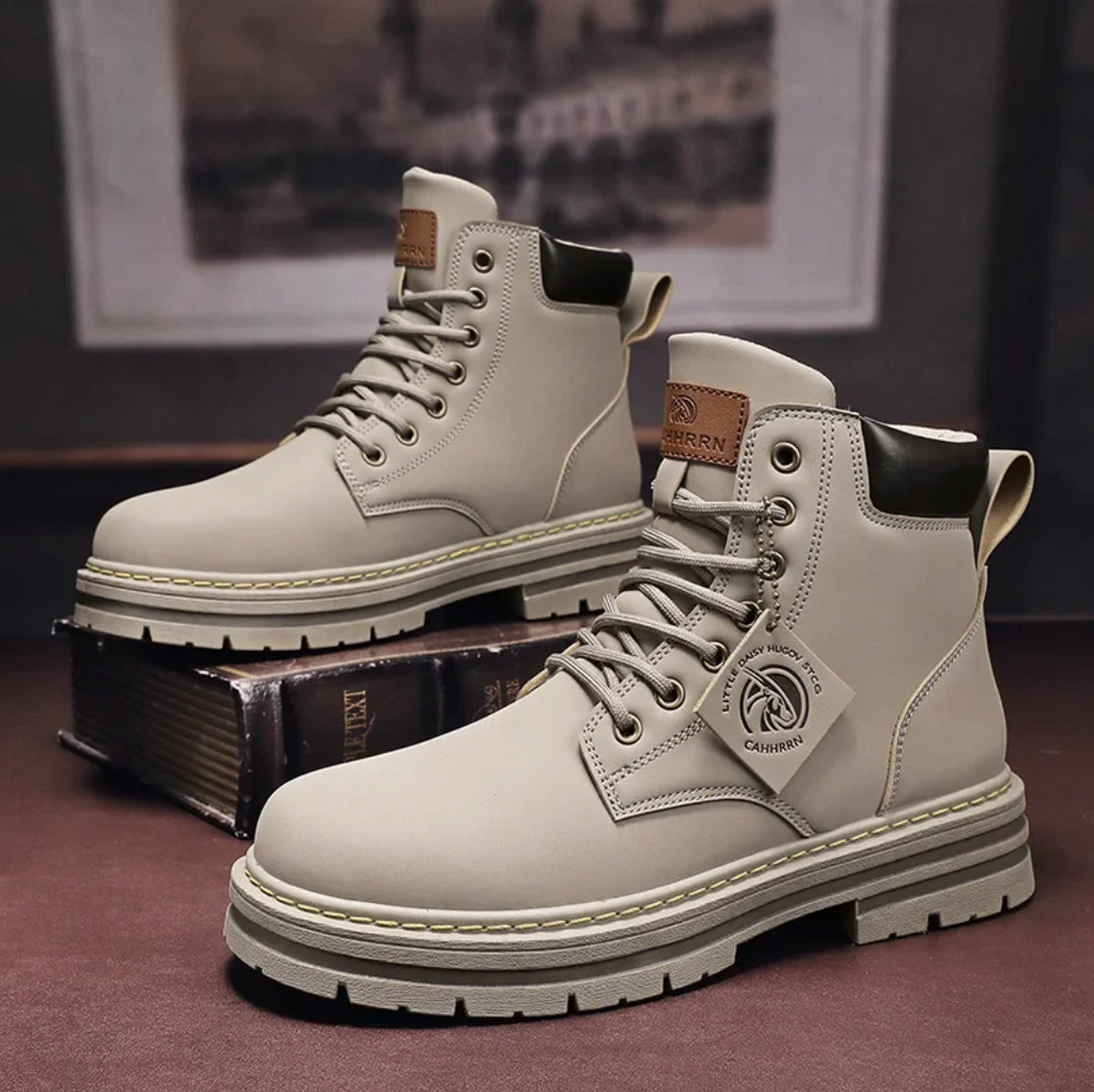Xarles Men's Lace-Up Boots – Rugged Leather Shoes with Non-Slip Sole & Premium Comfort