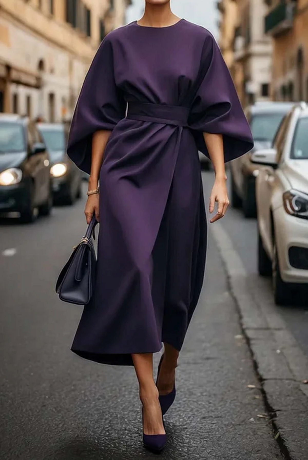 Renata Women's Refined Dress – Feminine Design with Balloon Sleeves and Adjustable Fitted Waist