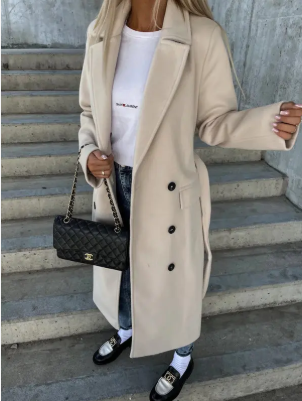 Dagfinn Women's Long Coat – Sophisticated Winter Trench with Belt & Insulating Lining