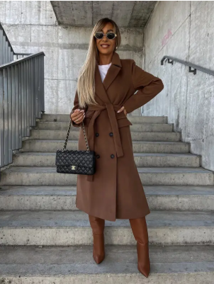 Dagfinn Women's Long Coat – Sophisticated Winter Trench with Belt & Insulating Lining