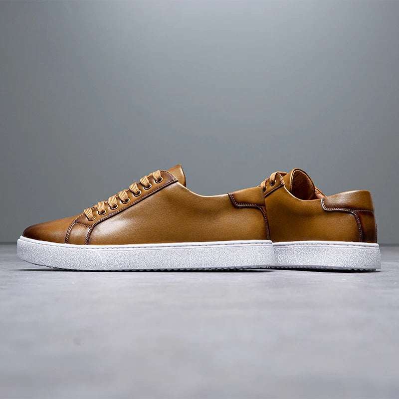 Solveig Men's Leather Sneakers – Sleek Genuine Leather Sneakers with a Cushioned Sole and Timeless Design