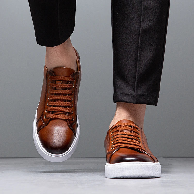 Solveig Men's Leather Sneakers – Sleek Genuine Leather Sneakers with a Cushioned Sole and Timeless Design