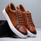 Solveig Men's Leather Sneakers – Sleek Genuine Leather Sneakers with a Cushioned Sole and Timeless Design