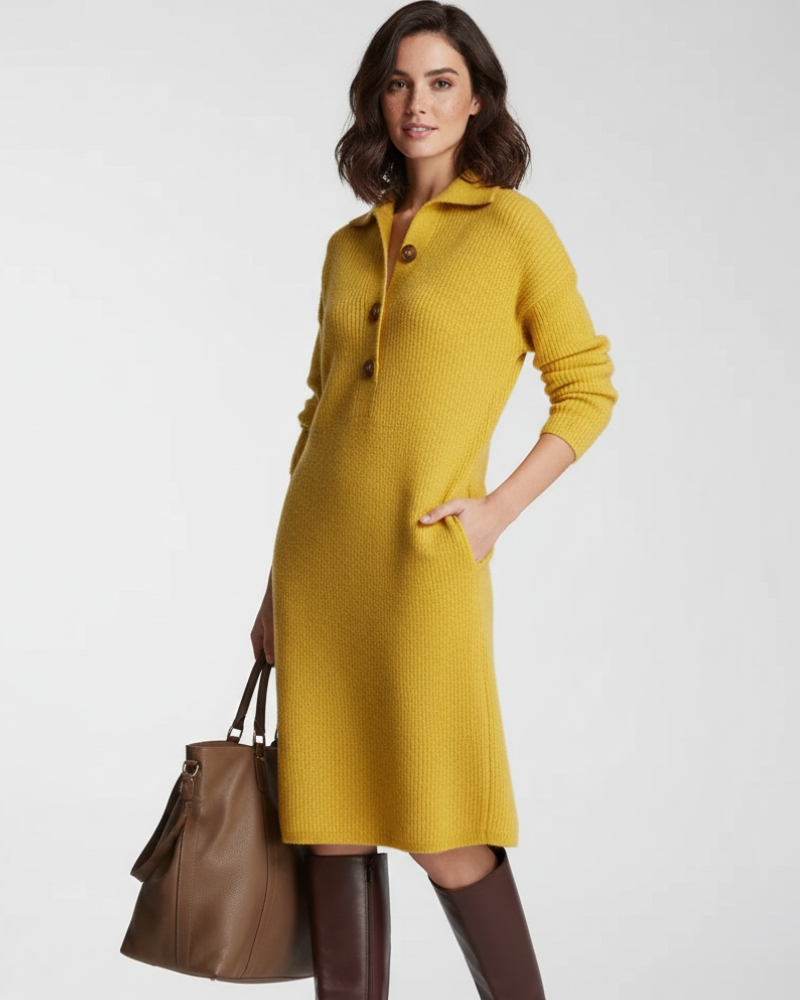 Ulrike Midi Dress for Women – Comfort Fit with Collar Buttons for Sophisticated Everyday Style