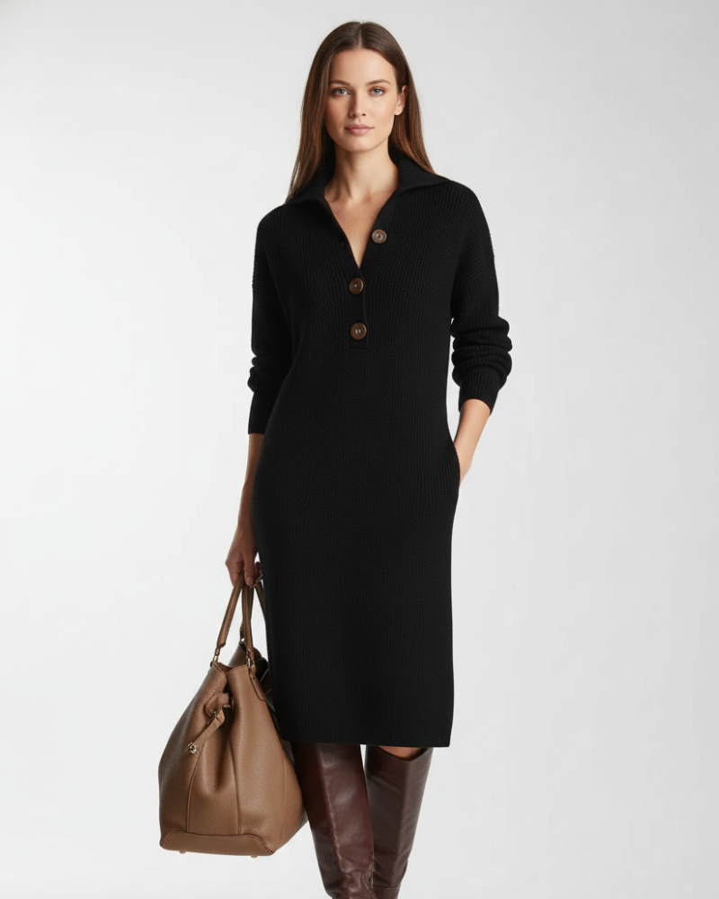 Ulrike Midi Dress for Women – Comfort Fit with Collar Buttons for Sophisticated Everyday Style