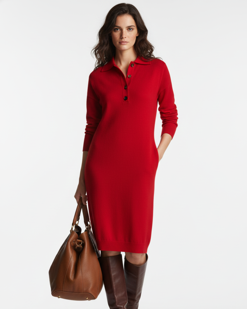 Ulrike Midi Dress for Women – Comfort Fit with Collar Buttons for Sophisticated Everyday Style