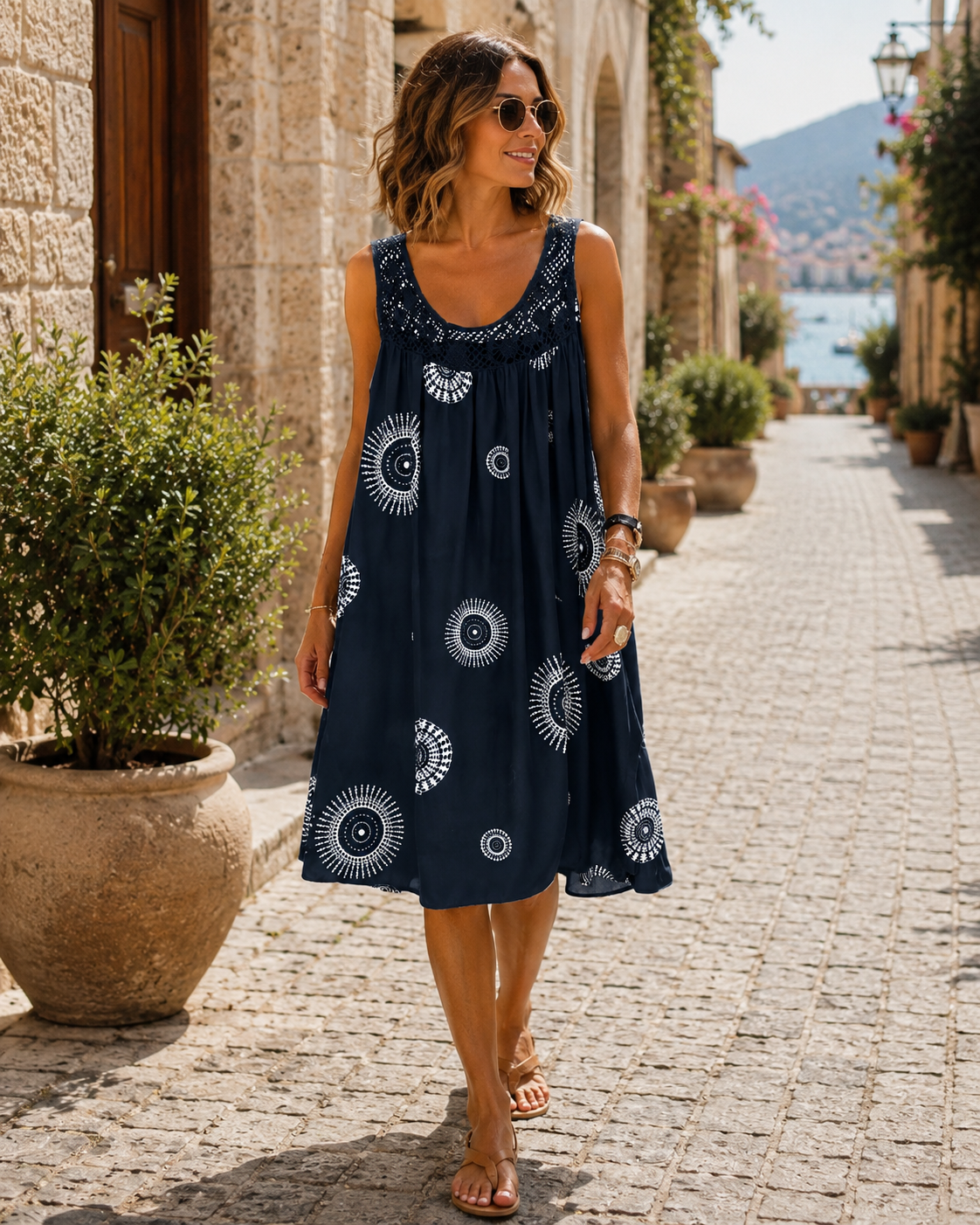 Xylia Women's Midi Dress – Artistic Print, Flowy Easy Fit & Lightweight Design