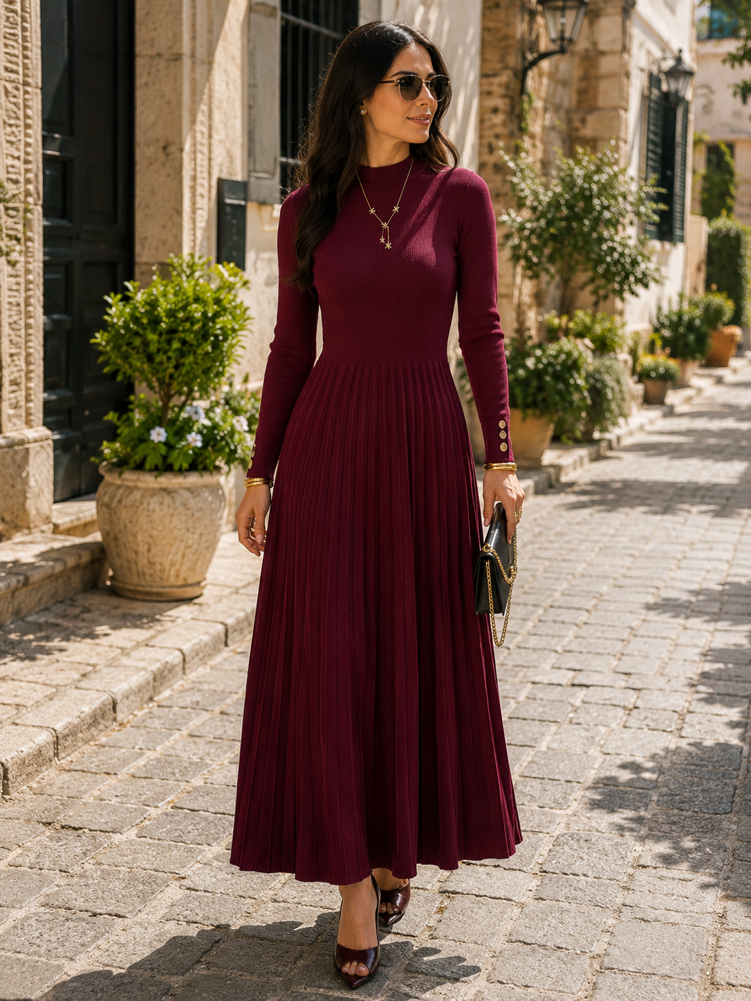 Ulyana Women's Pleated Dress – Fitted Bodice, Flowy Skirt & Sophisticated Silhouette