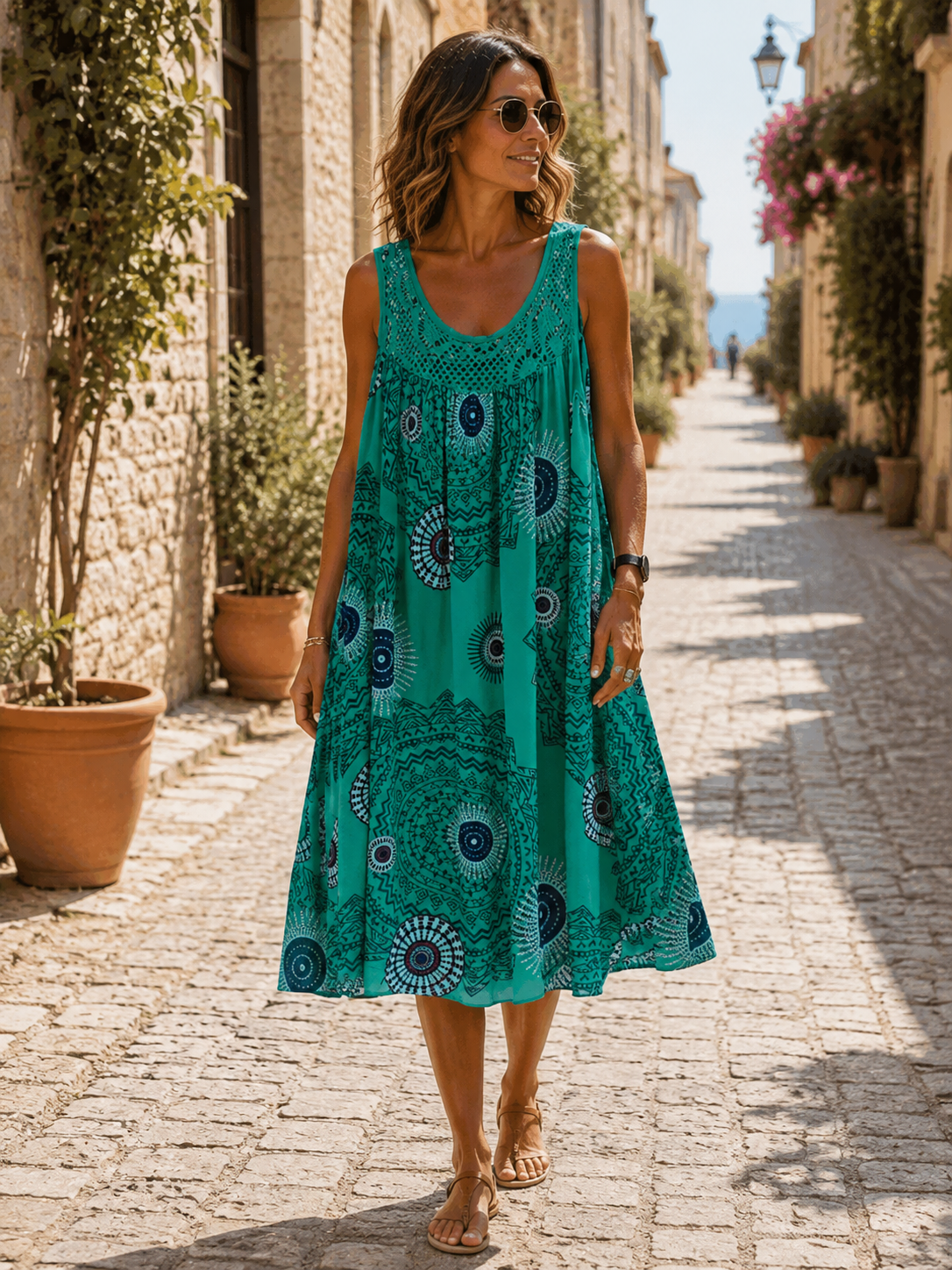 Xylia Women's Midi Dress – Artistic Print, Flowy Easy Fit & Lightweight Design