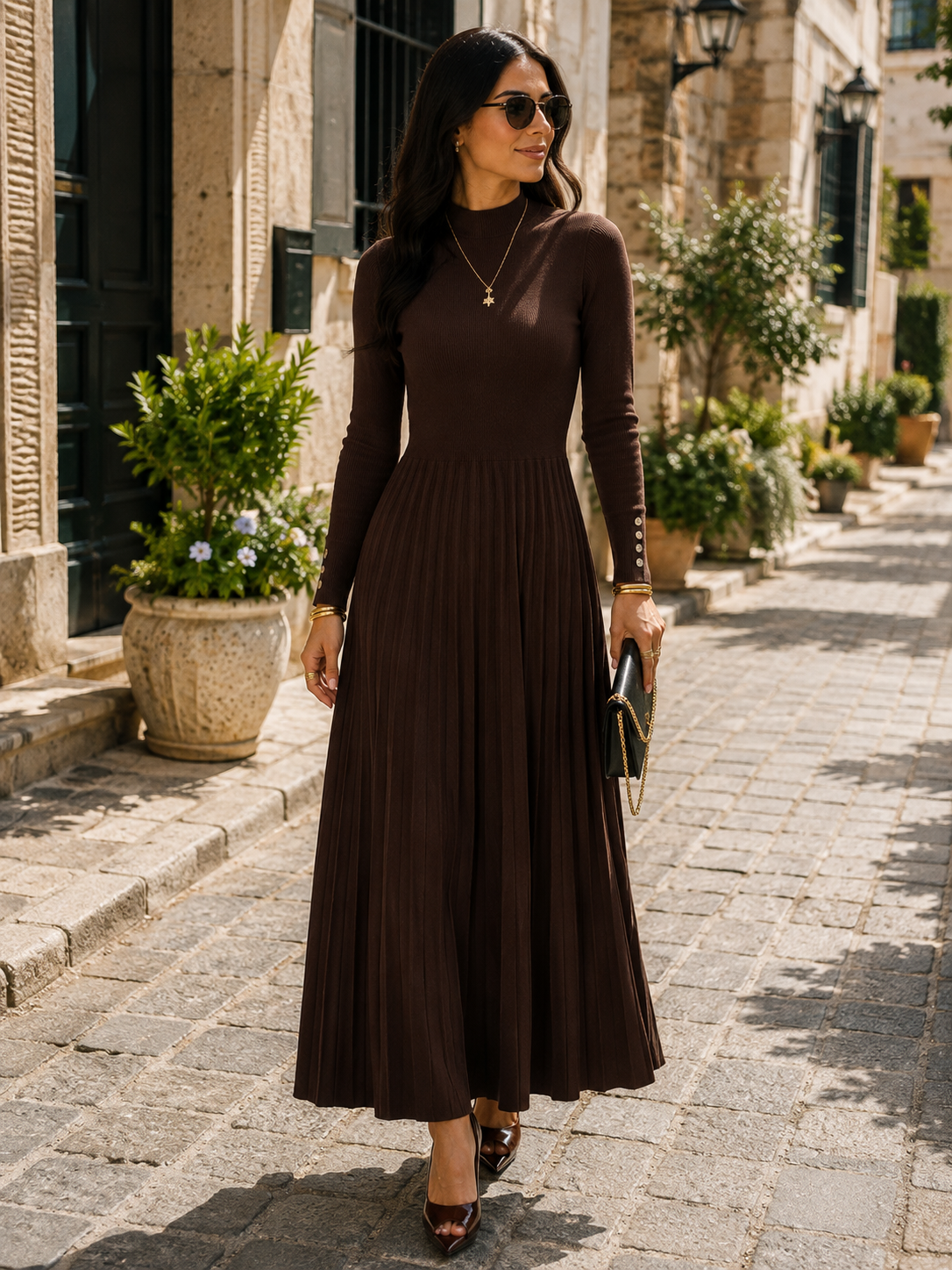 Ulyana Women's Pleated Dress – Fitted Bodice, Flowy Skirt & Sophisticated Silhouette