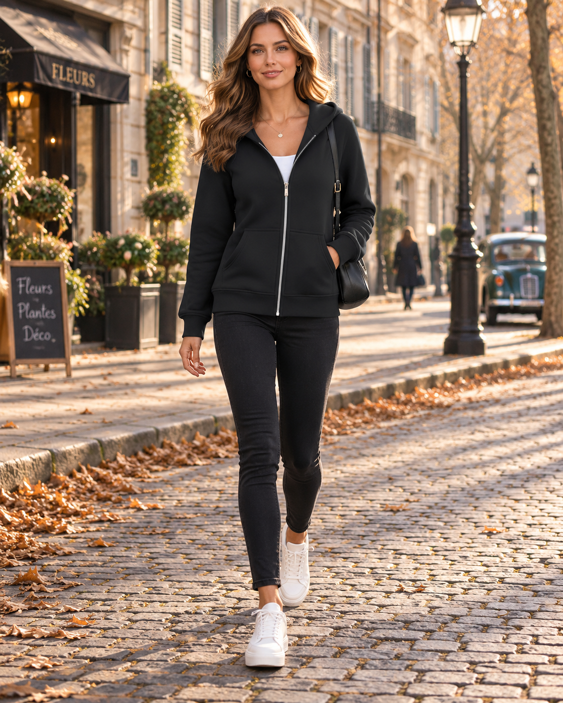 Imogen Women's Fitted Zip-Up Hoodie – Cotton-Blend Fabric, Fixed Hood & Front Handy Pockets