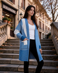 Elaine Women's Oversized Cardigan – Diagonal Pattern, Mid-Length & 2 Side Pockets