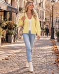 Wilhelmina Women's Bow-Tie Knit Cardigan – Contrast Stitch, Open-Front Design & Relaxed Silhouette