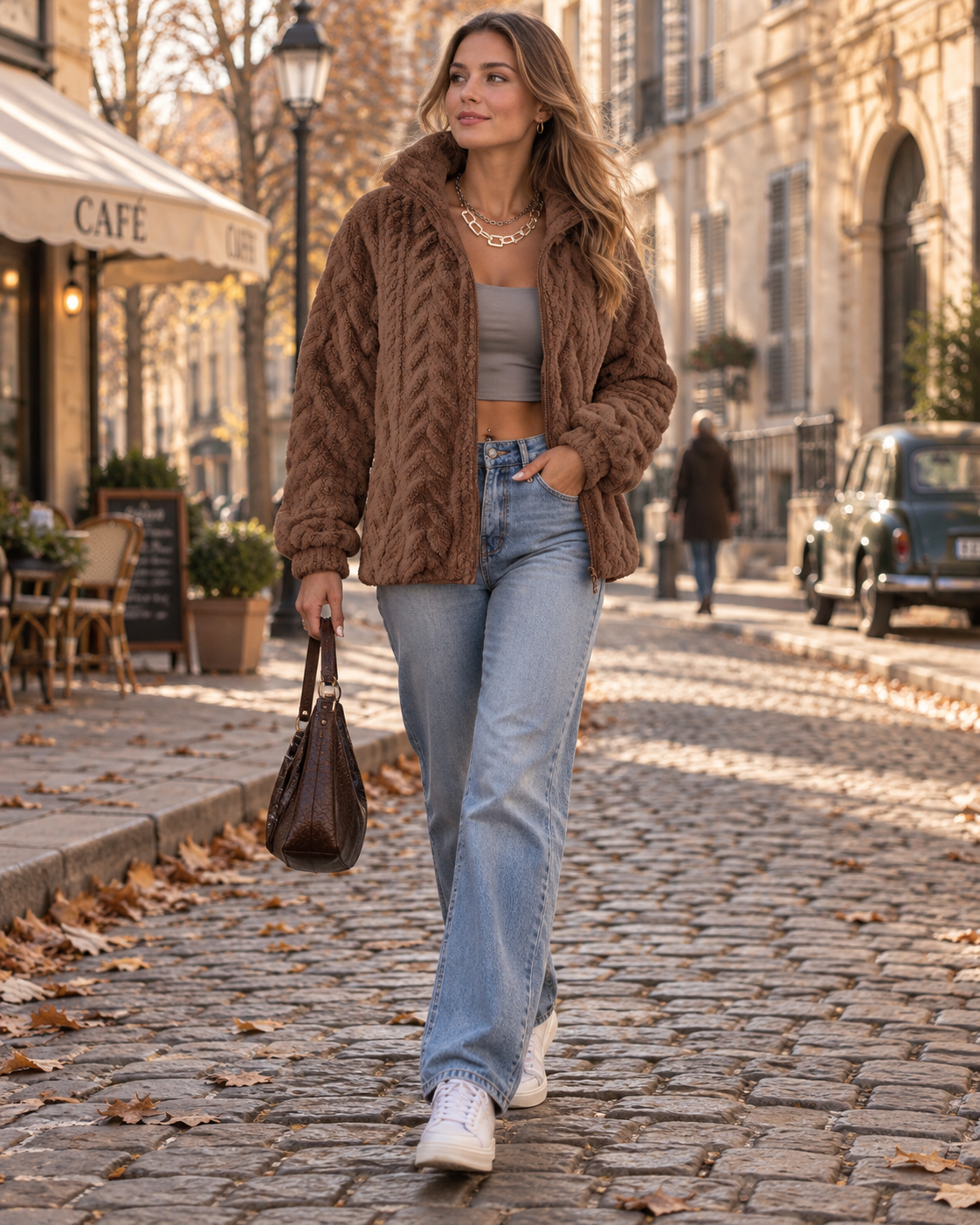 Rosalind Women's Teddy Fleece Jacket – Stand Collar, Oversized Fit & 2 Side Pockets