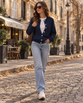 Rosalie Women's Knit Cardigan – Cropped Crew Neck Button-Up Wool Blend Sweater