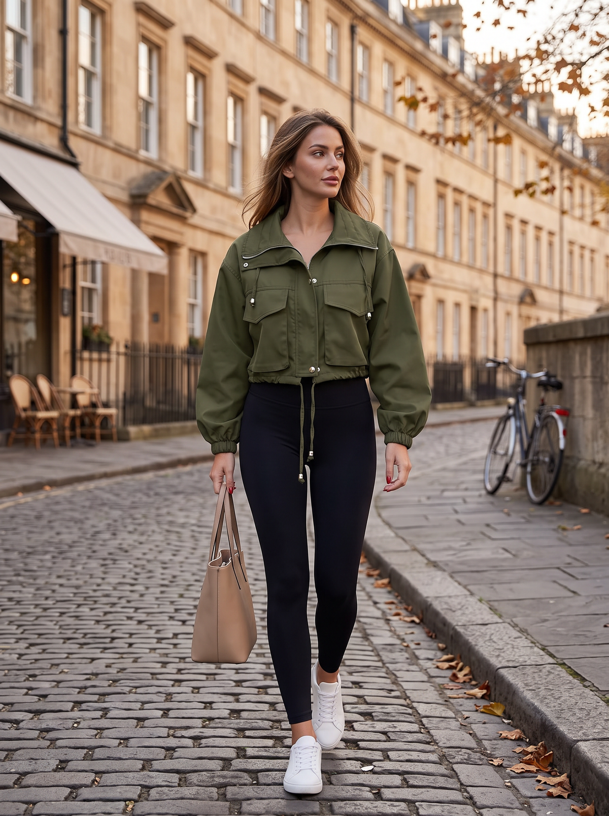 Idris Women's Cropped Jacket – Drawstring Waist, Zip & Snap Front, Flap Handy Pockets