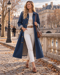 Kalinda Women's Trench Coat – Button-Up Front, Classic Collar & Plaid Lining