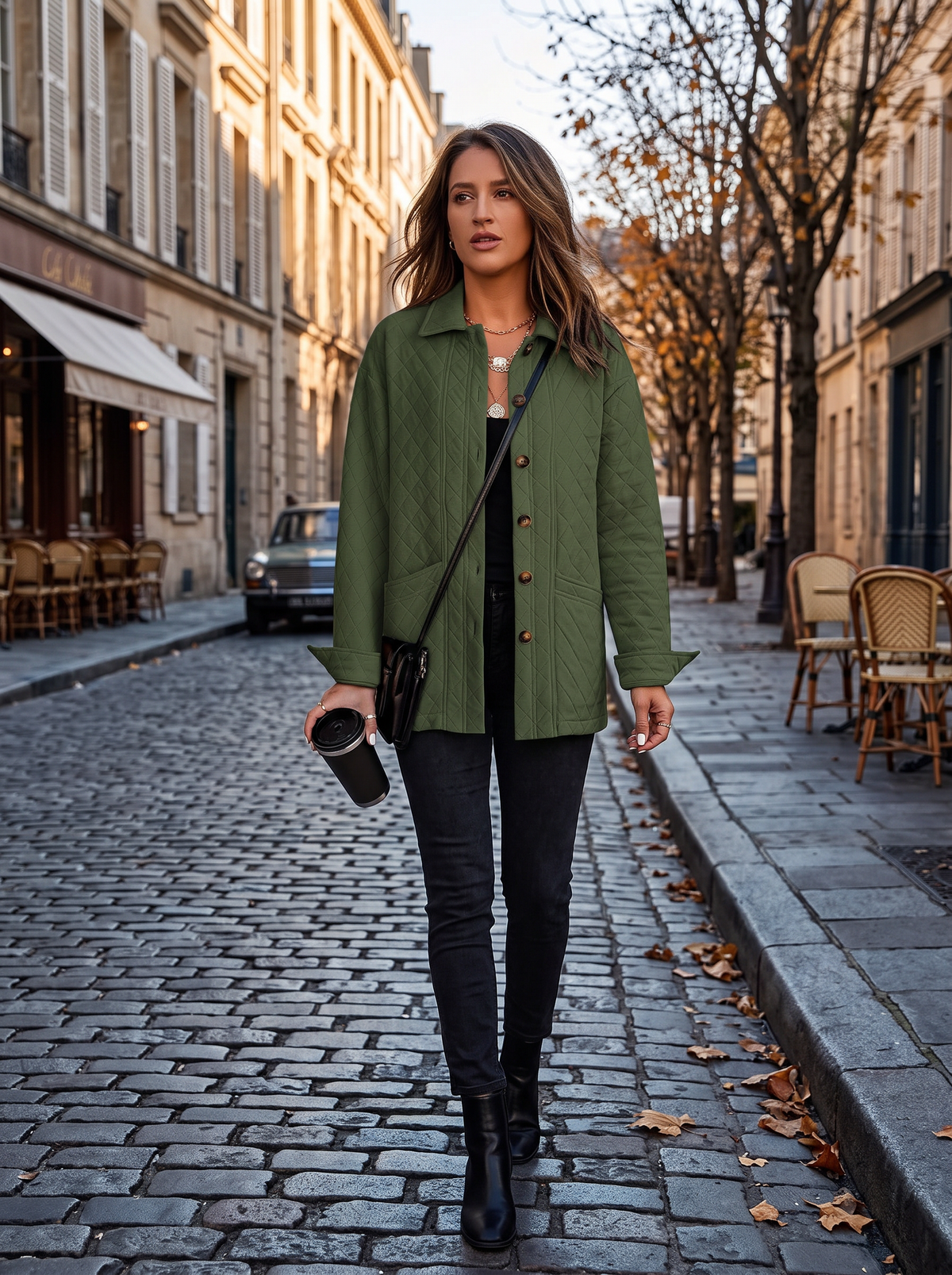 Ulyana Women's Diamond Quilted Jacket – Button-Up Front, Mandarin Collar & Handy Pockets
