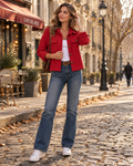 Rosemary Women's Cropped Corduroy Shacket – Button Front, Collar & Flap Pockets