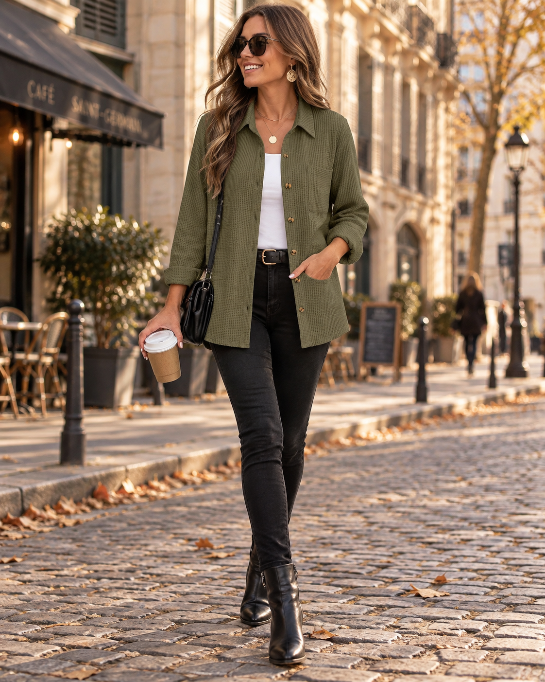 Rosemary Women's Waffle Knit Shirt – Button Front, Relaxed Fit & Chest Pocket