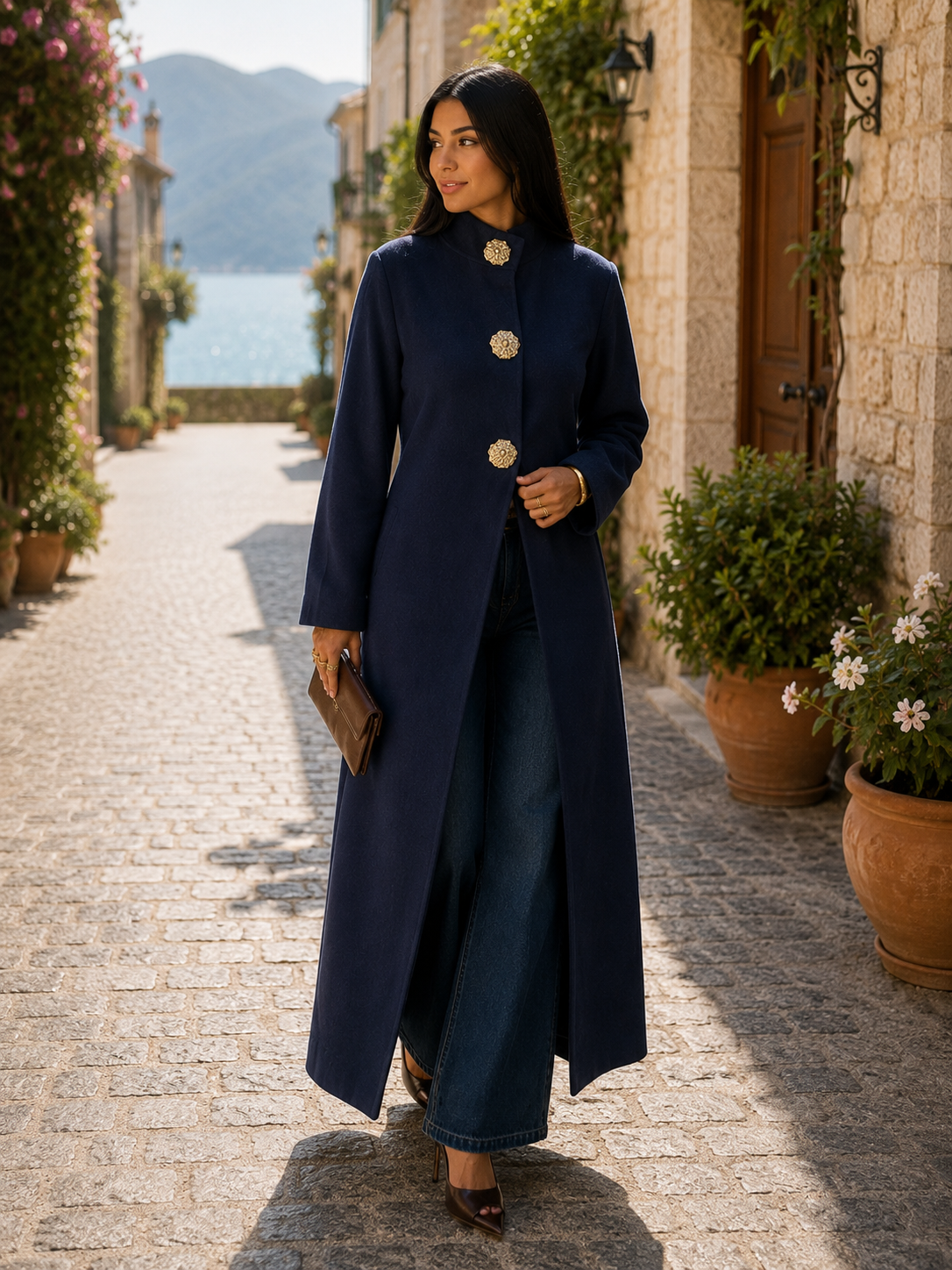 Sindri Women's Long Cardigan – Gold-Tone Buttons, Plush Knit & Sophisticated Fit
