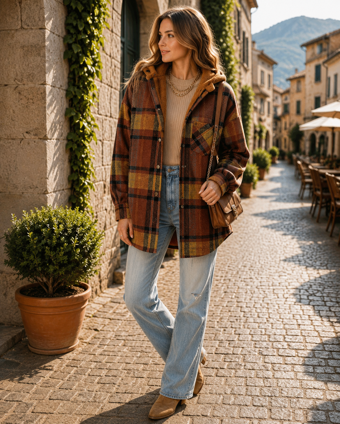 Theodric Women's Plaid Shacket – Loose Silhouette, Button-Up Front & Chest Pocket
