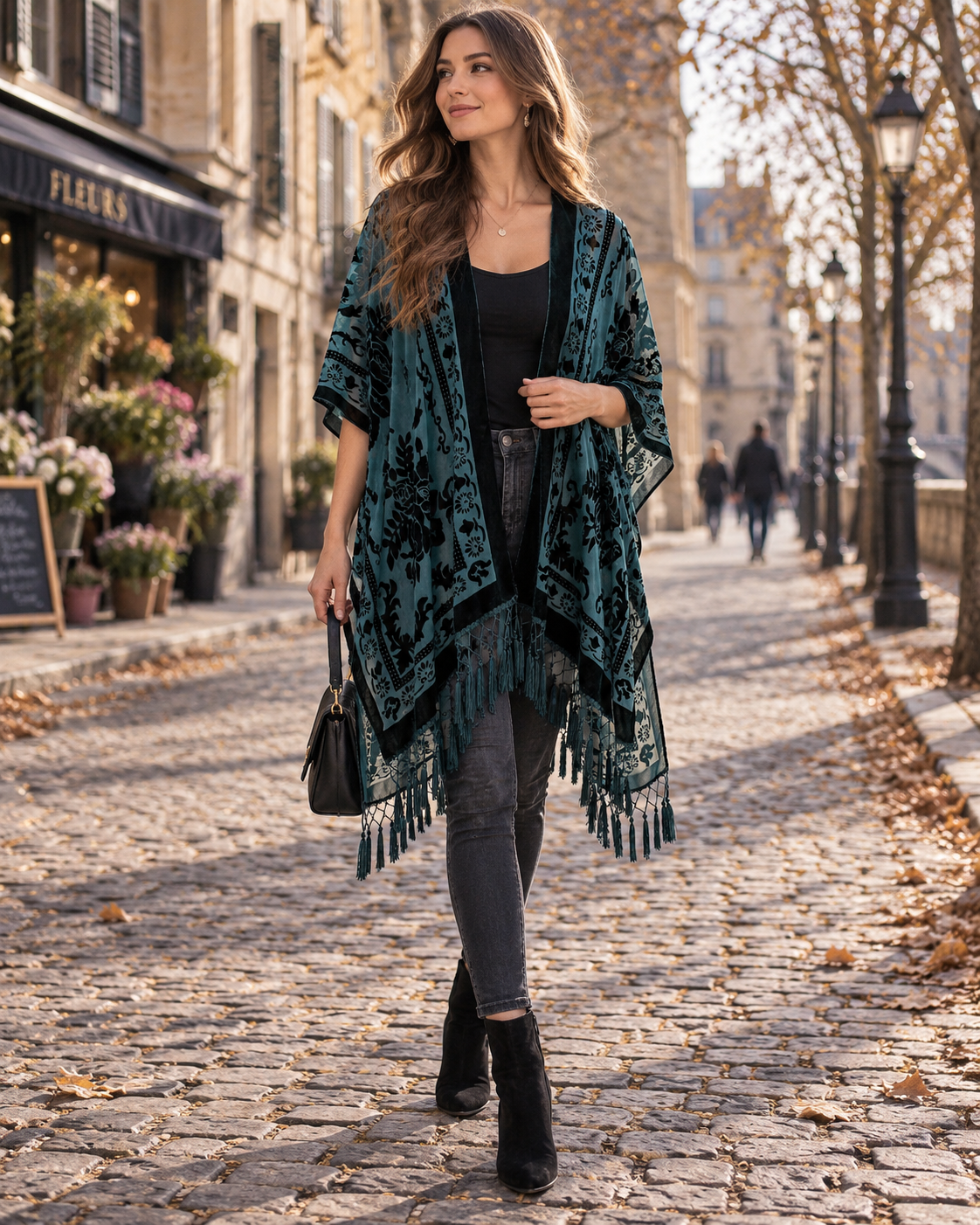 Teresa Women's Velvet Kimono – Open Front, Flowing Fit & Versatile Layering