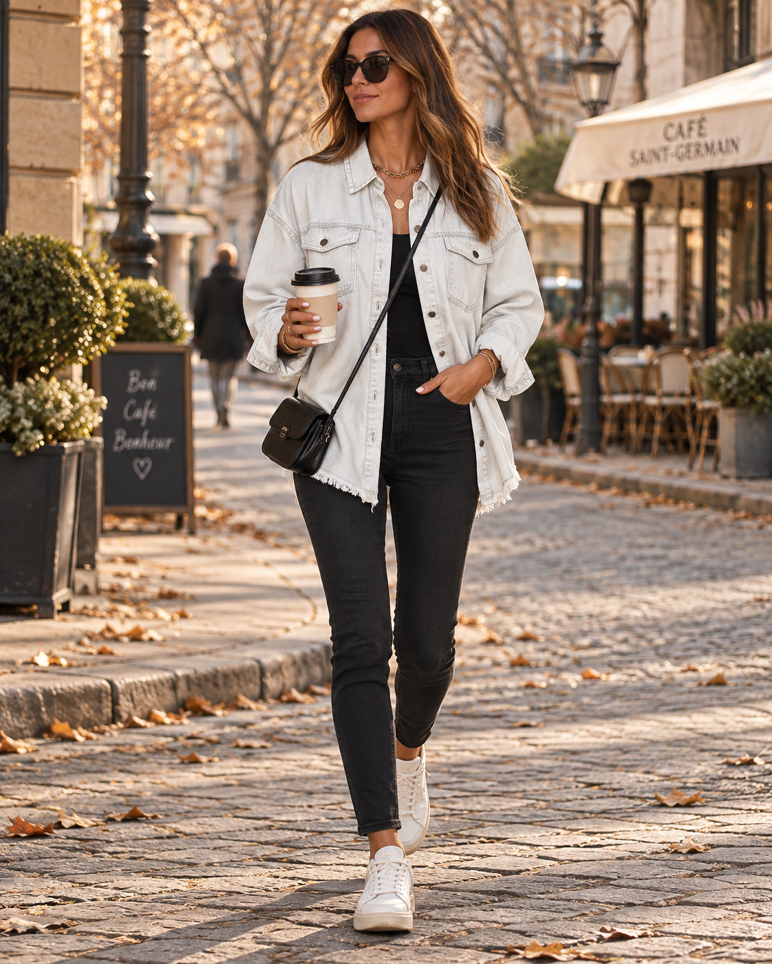Farah Women's Oversized Denim Jacket – Boyfriend Fit, Button-Up Front & Deep Handy Pockets
