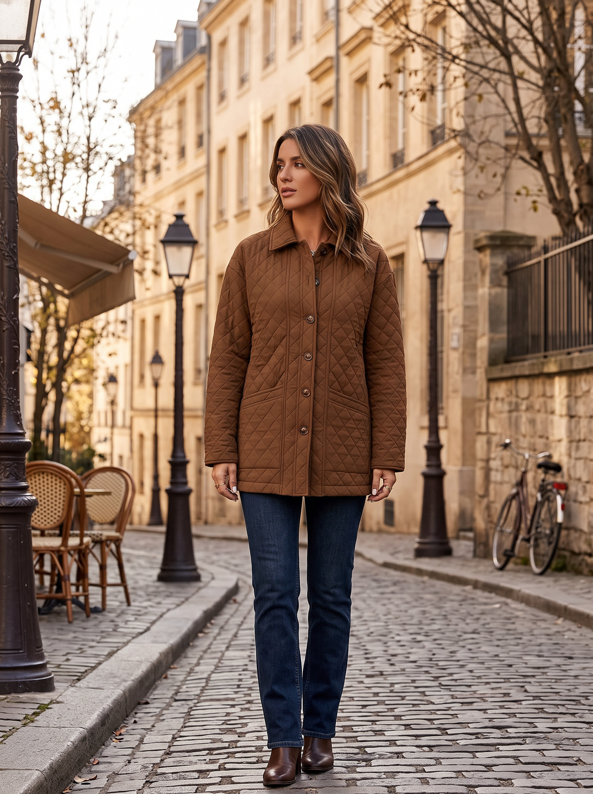 Ulyana Women's Diamond Quilted Jacket – Button-Up Front, Mandarin Collar & Handy Pockets