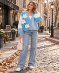 Carolyn Women's Rainbow Knit Cardigan – V-Neck, Colour Block Stripes & Open Front