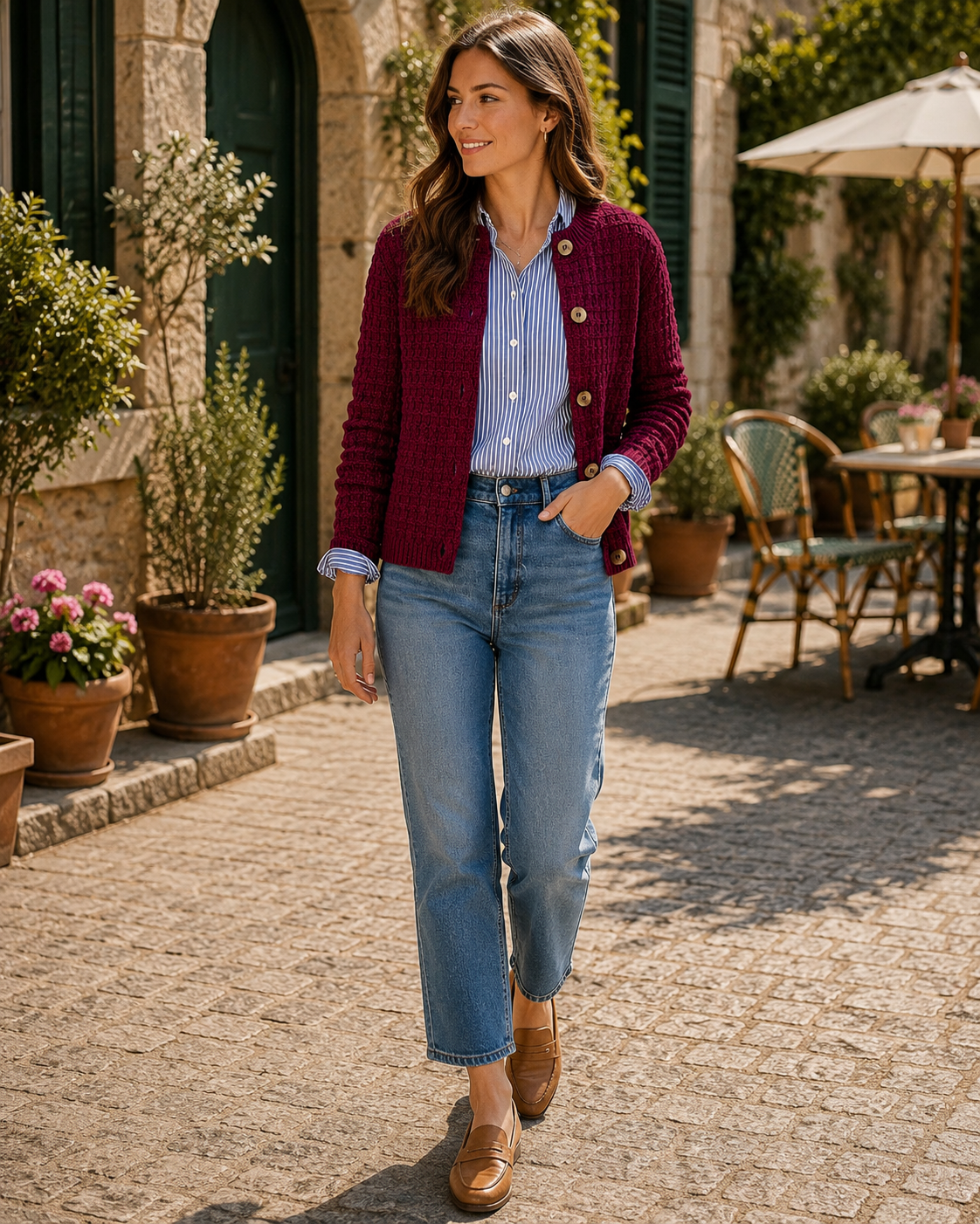 Iolanthe Women's Cotton Cardigan – Button-Up Front, Ribbed Knit Fabric & Easy Fit