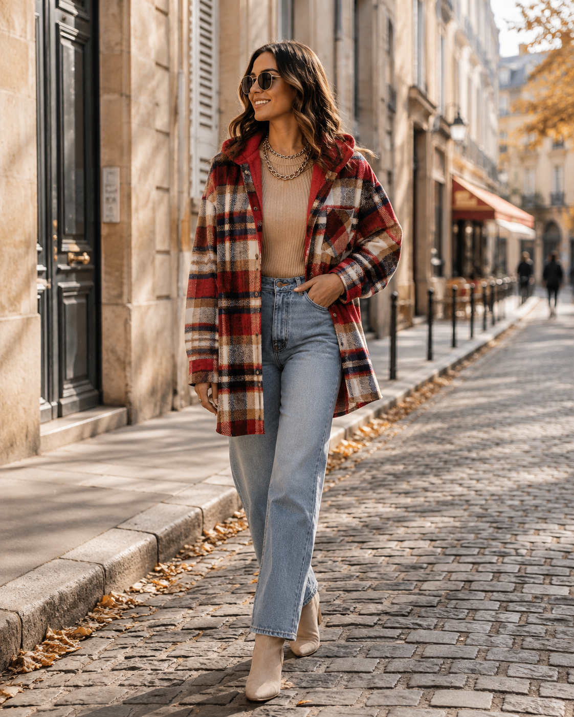 Rilke Women's Plaid Shacket – Loose Silhouette, Button-Up Front & Chest Pocket